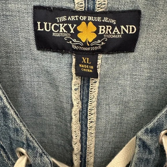 Lucky Brand Lace Up Denim Dress Tunic Dress with Pockets Sz XL - Picture 5 of 6